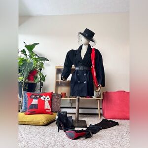 VTG 80s Avant-Garde Black Wool Coat w/ Bold Pleated Balloon Shoulders USA